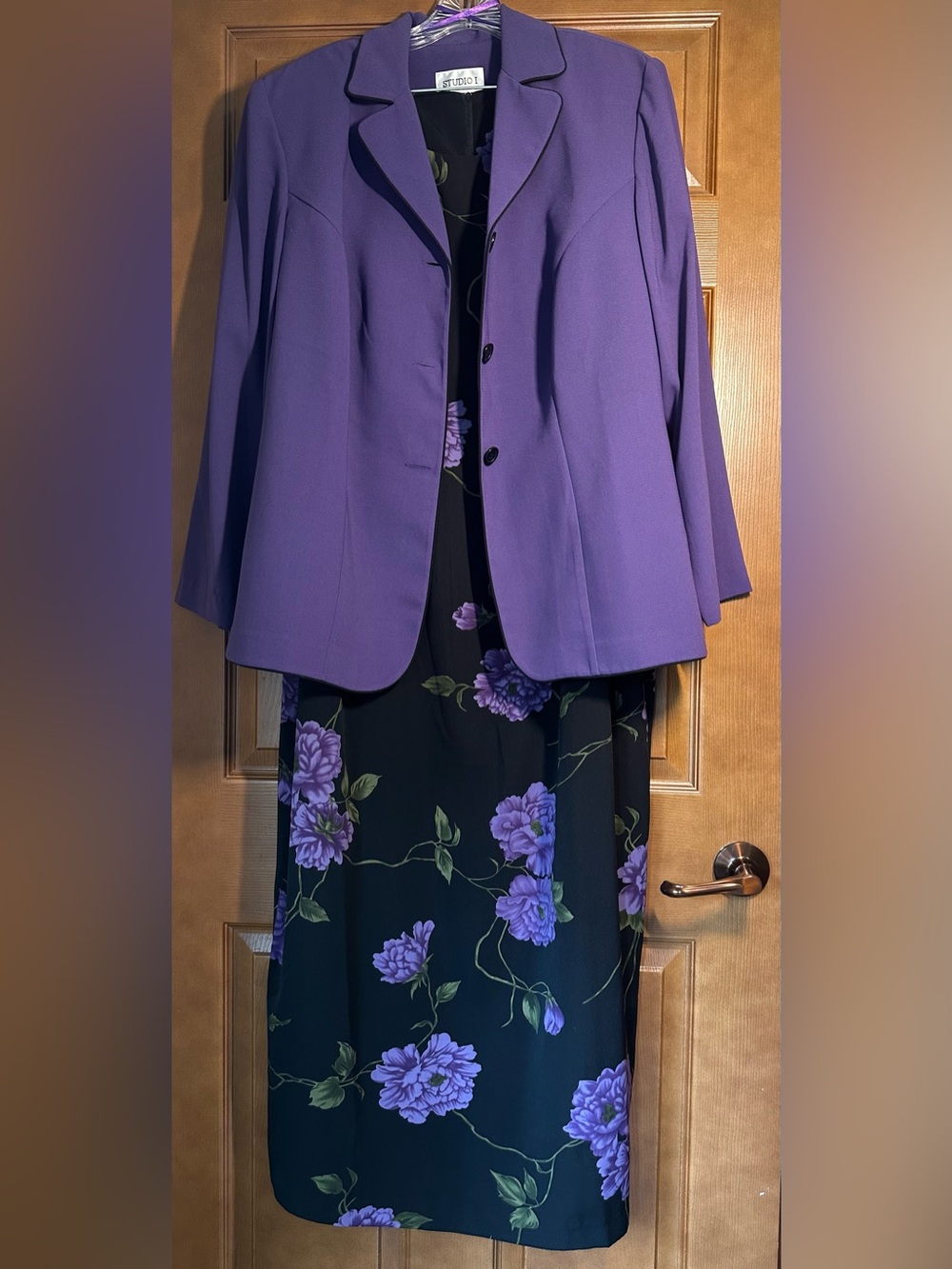 Women’s Studio I Vintage Two-Piece Violet Floral Dress & Blazer Set Size 20W